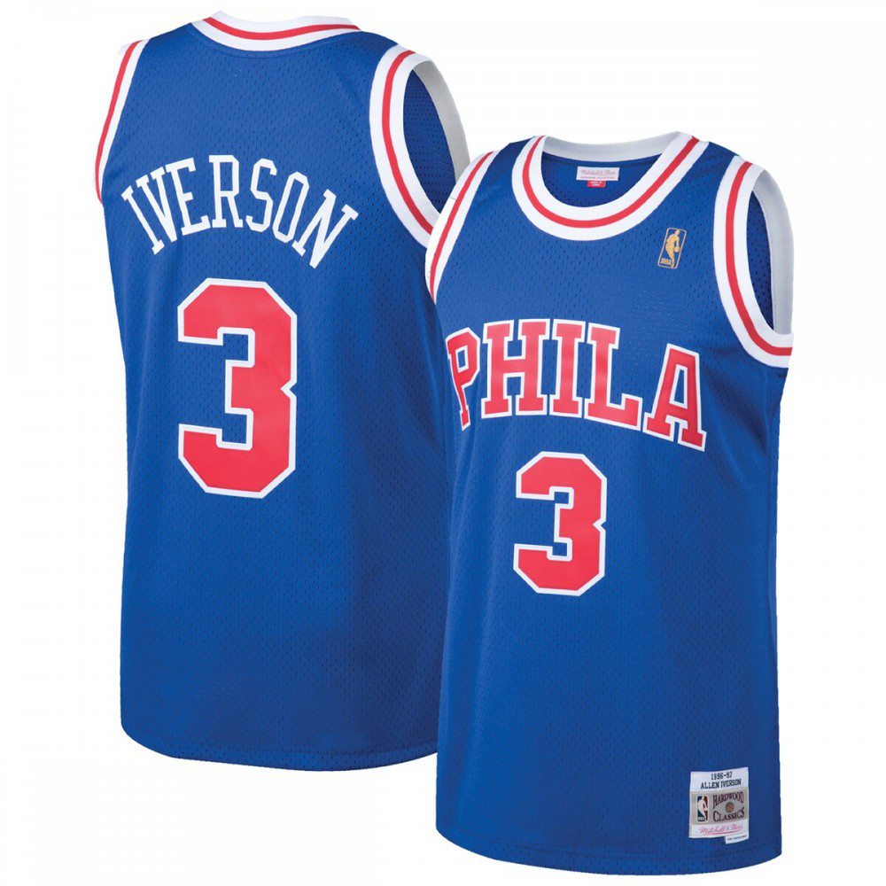 Allen Iverson Philadelphia 76ers Throwback 1996-97 Hardwood Classics Swingman Jersey - Royal-Pro Kit Vault | Brand New 26/27 Sports Jerseys